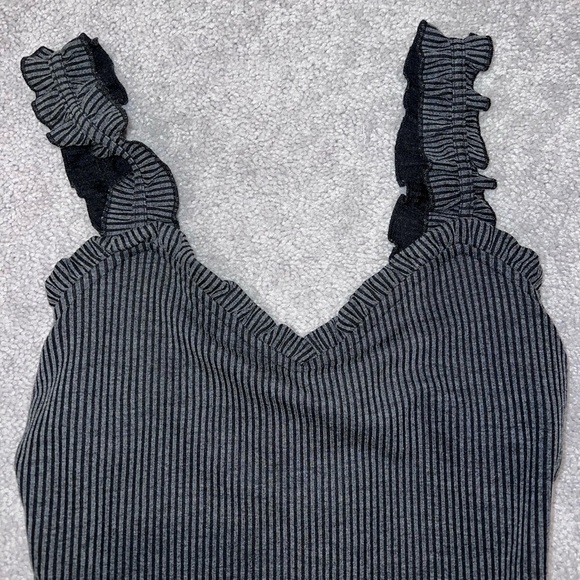 Pink Lily Gray Ribbed Ruffle Bodysuit - Picture 2 of 4